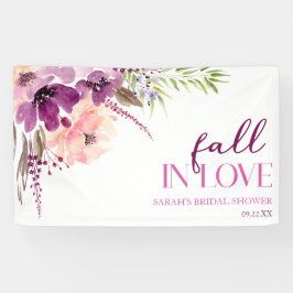 Violet Purple Floral Fall In Love Bridal Shower Banner