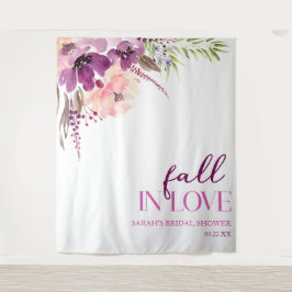 Violet Purple Floral Fall In Love Bridal Shower Wandteppich