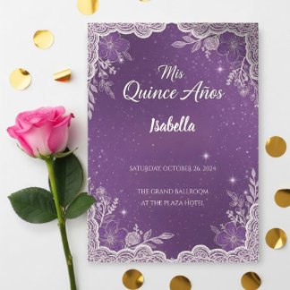 Violet Quinceañera Invitations, Elegant Einladung