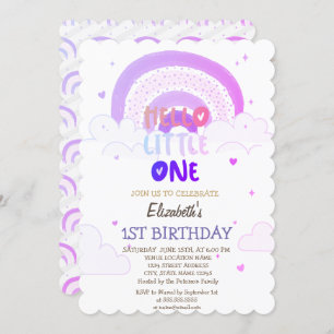 Violet Rainbow Clouds Hello Little One Birthday Einladung