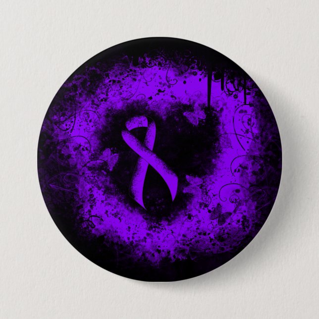 Violet Ribbon Grunge Herz, Hodgkin-Lymphom Button (Vorderseite)