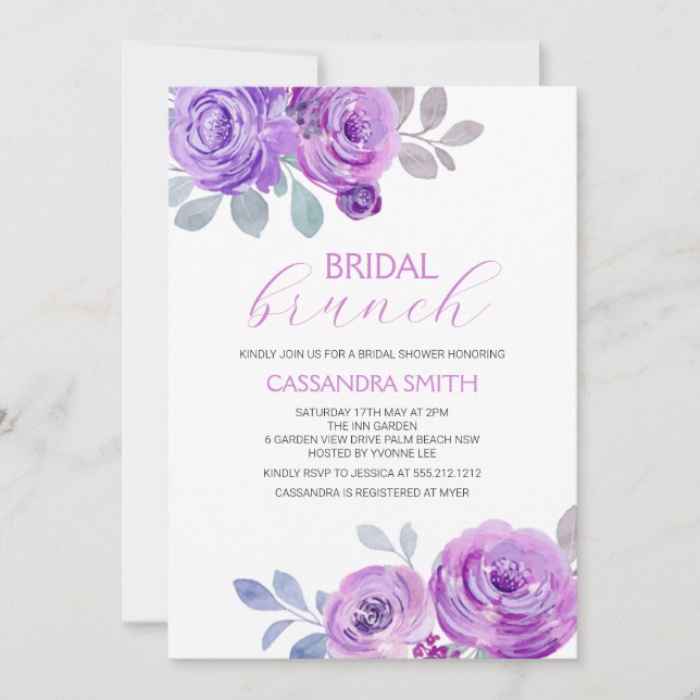 Violet Rose Braut-Brunch-Shower  Einladung (Vorderseite)