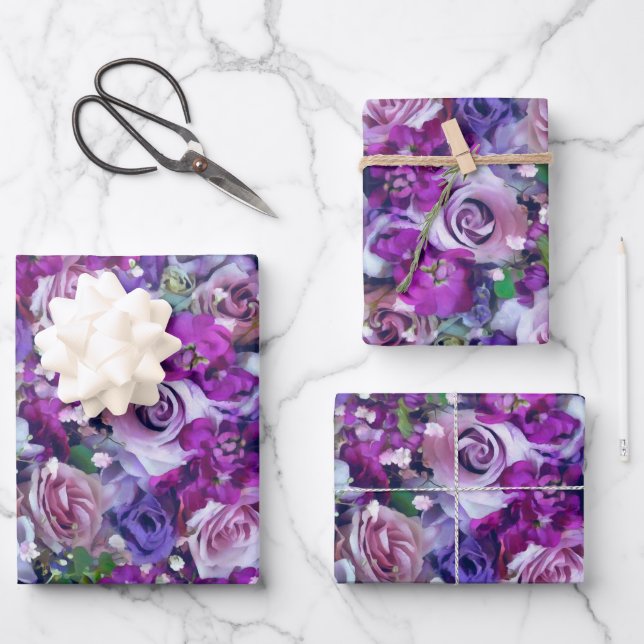 Violet Rose Garden Geschenkpapier Set (Vorderseite)