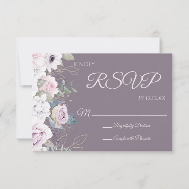 Violet Rose Gold Aquarellfarben RSVP-Karte RSVP Karte (Vorderseite)
