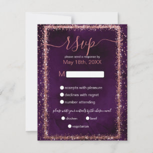 Violet Rose Gold Sprinkled Confetti Wedding RSVP Karte