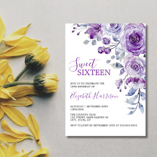 Violet Rose Greenery Floral Geburtstag Einladung