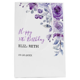 Violet Rose Greenery Floral Geburtstag Mittlere Geschenktüte