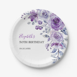 Violet Rose Greenery Floral Geburtstag Pappteller