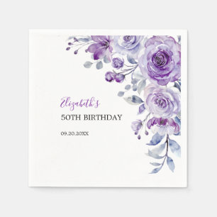 Violet Rose Greenery Floral Geburtstag Serviette