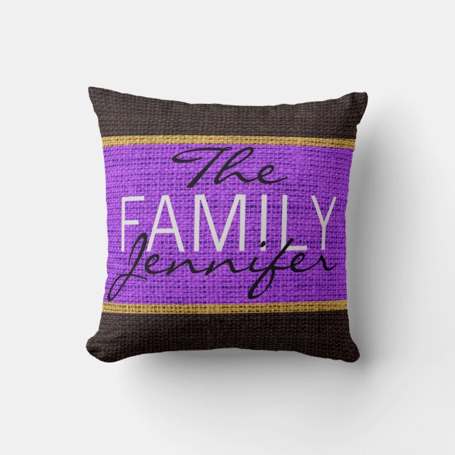 Violet Rustic Burlap Monogram Kissen (Vorderseite)