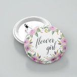 Violet & Sage Flower Girl Button<br><div class="desc">Identifizieren Sie die Hauptakteure in Ihrem Brautparty mit unseren eleganten,  süß-schicken Blumenknöpfen. Button zeigt rosa und violett lila Aquarellfarben-Blume und grüne Blätter,  wobei "Blume Girl" in Kalligraphieskripten eingebettet ist.</div>