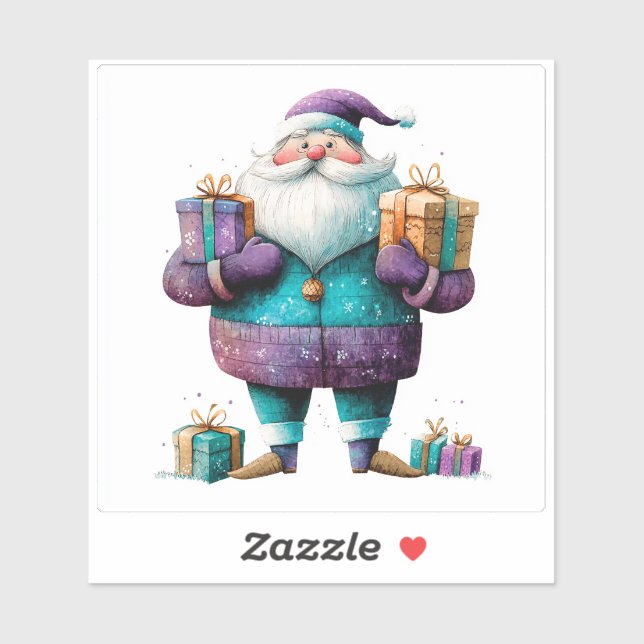 Violet Santa Bringing Weihnachtsfreude Aufkleber (Blatt)