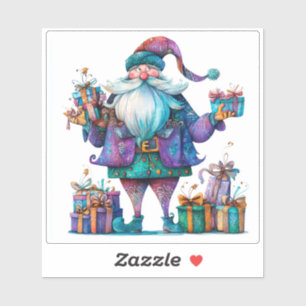 Violet Santa mit farbenfrohen Geschenken Aufkleber