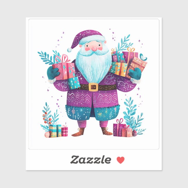 Violet Santa mit farbenfrohen Geschenken Aufkleber (Blatt)