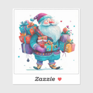 Violet Santa mit farbenfrohen Weihnachtsgeschenken Aufkleber