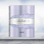 Violet silber agate Marmorname 2025 Planer<br><div class="desc">Violett,  Lavendelfarben und Imitate silber und agat,  Marmorsteindruck als Hintergrund. Personalisieren Sie Ihren Namen und fügen Sie ihn hinzu. Der Name ist mit einem modernen handgeschriebenen Stilskript geschrieben.</div>