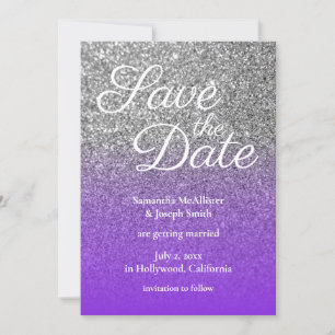 Violet Silver Ombre Glitzer Save the Date Einladung