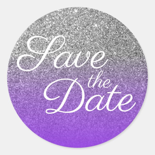 Violet Silver Ombre Glitzer Save the Date Runder Aufkleber (Vorderseite)