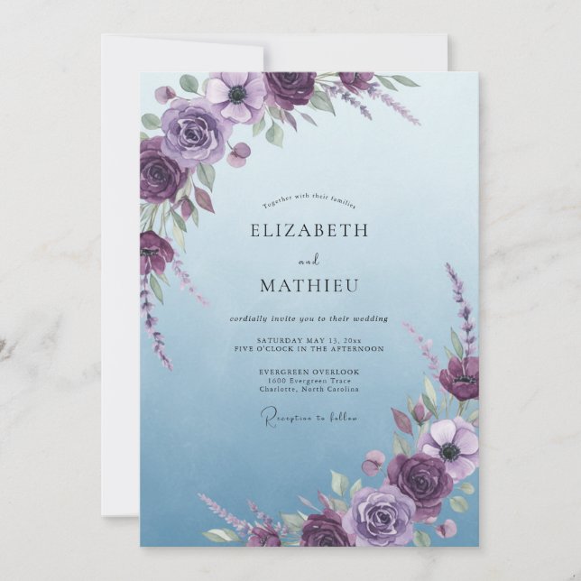 Violet Sky Bloom Hochzeit Einladung (Vorderseite)