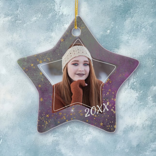 Violet Star Galaxy Graduate Foto Vorlage Keramik Ornament (Von Creator hochgeladen)