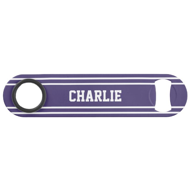 Violet Streifen benutzerdefiniertes Monogramm Flas Speed Flaschenöffner (Vorderseite (Horizontal))
