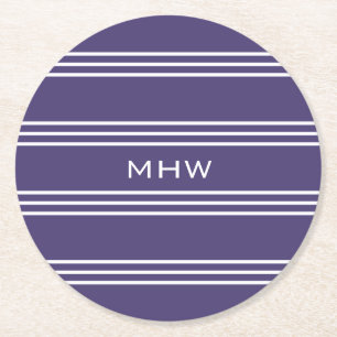 Violet Stripes, kundenspezifische Monogramm-Unters Runder Pappuntersetzer