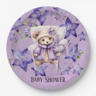Violet Teddy Bärenstuhl Stars Girl Babydusche Pappteller