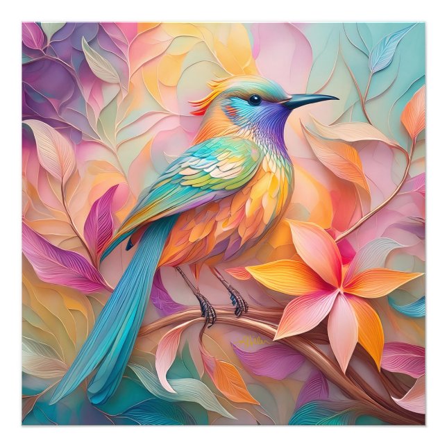 Violet Throated Songbird Fantasy Bird Fotodruck (Vorne)