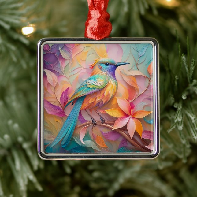 Violet Throated Songbird Fantasy Bird Ornament Aus Metall (Baum)