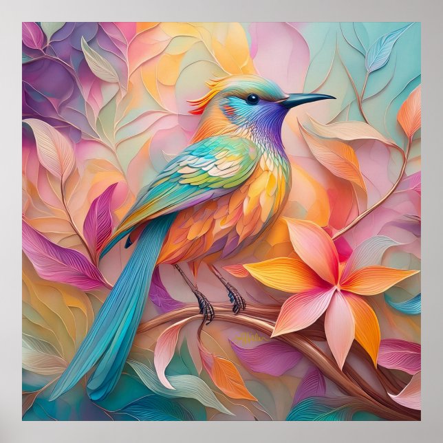 Violet Throated Songbird Fantasy Bird Poster (Vorne)