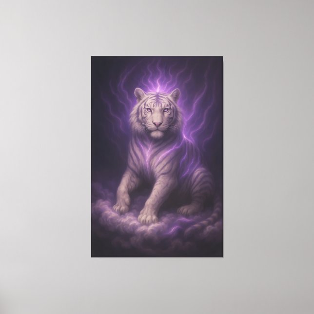 Violet Thundercloud White Tiger – Mystic Aura Guar Leinwanddruck (Vorderseite)