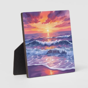 Violet Tide   Lila Sonnenuntergangswellen bemalt Fotoplatte