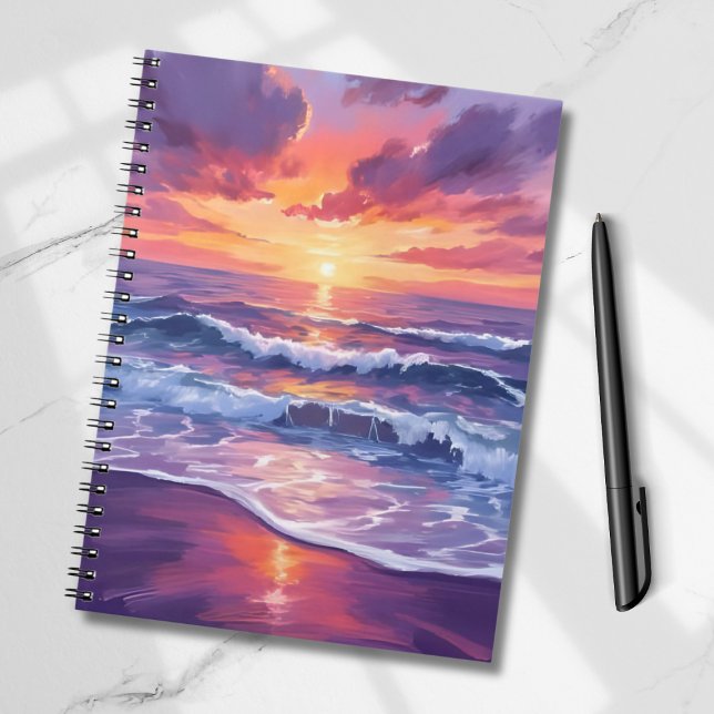 Violet Tide | Purple Sunset Ocean Waves Painted Notizblock (Von Creator hochgeladen)