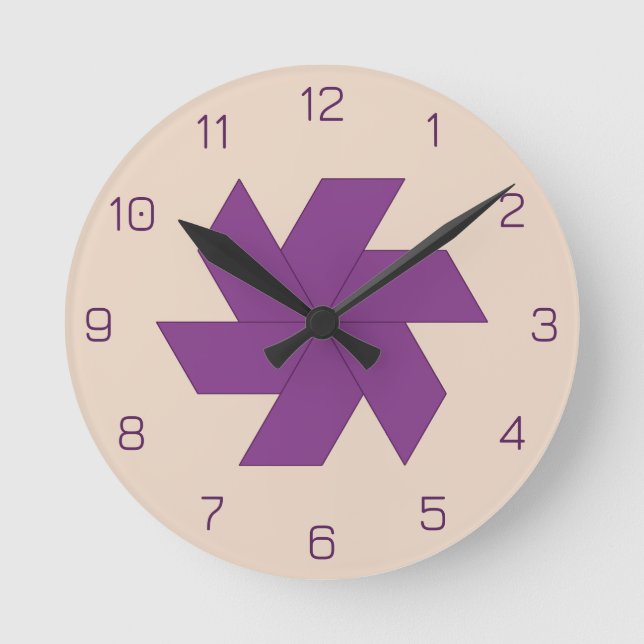Violet Trapezoid Tile Blossom Runde Wanduhr (Vorderseite)
