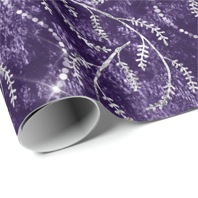 Violet Traube Funkelnd Laurel Blütensilber Diamant Geschenkpapier (Rolleneckpunkt)