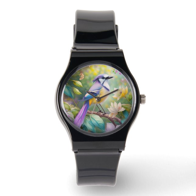 Violet Tufted Jay Fantasy Bird Armbanduhr (Vorderseite)