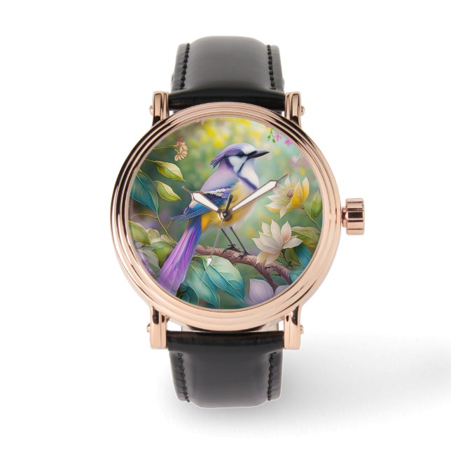 Violet Tufted Jay Fantasy Bird Armbanduhr (Vorderseite)