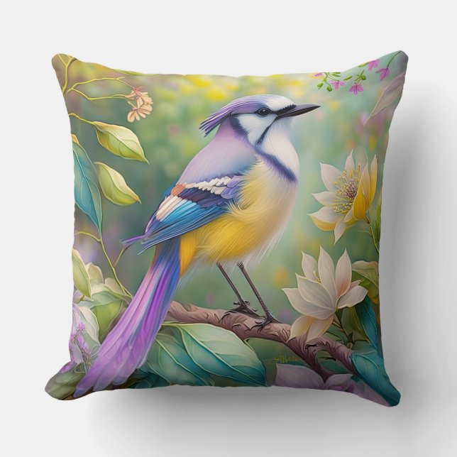 Violet Tufted Jay Fantasy Bird Kissen (Vorderseite)