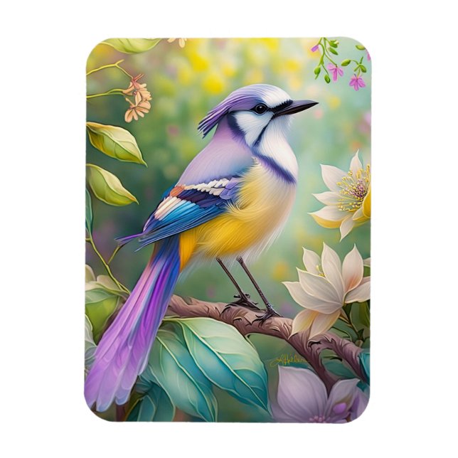 Violet Tufted Jay Fantasy Bird Magnet (Vertikal)
