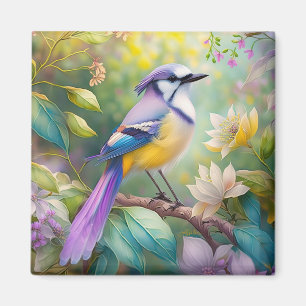 Violet Tufted Jay Fantasy Bird Magnet