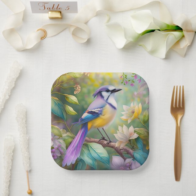 Violet Tufted Jay Fantasy Bird Pappteller (Hochzeit)