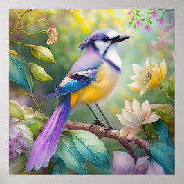 Violet Tufted Jay Fantasy Bird Poster