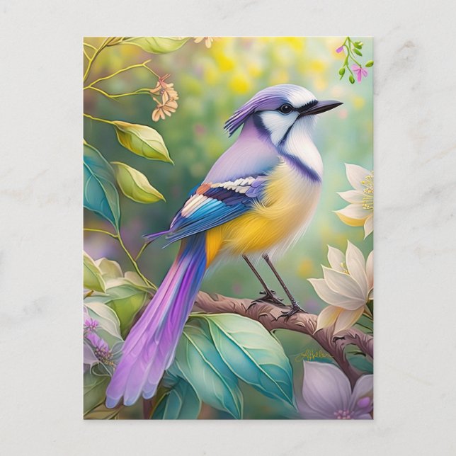 Violet Tufted Jay Fantasy Bird Postkarte (Vorderseite)