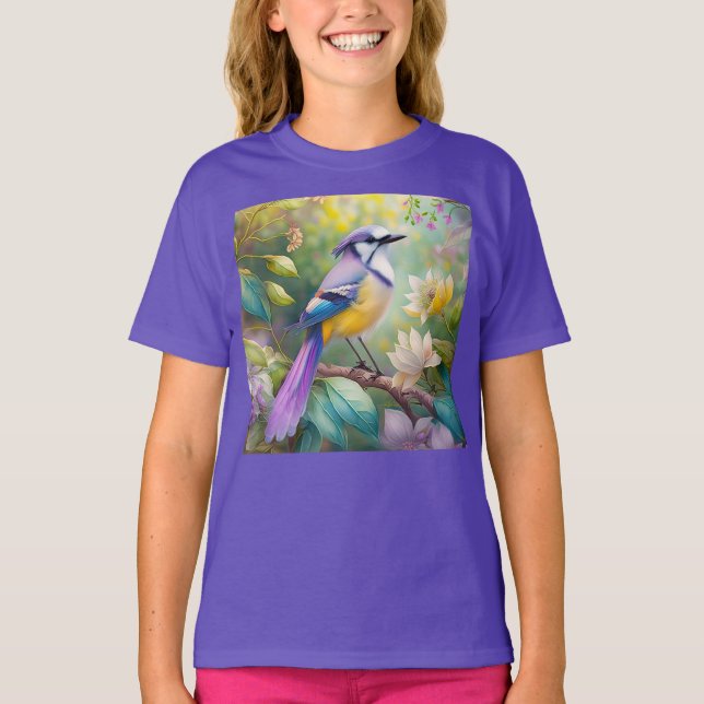 Violet Tufted Jay Fantasy Bird T-Shirt (Vorderseite)