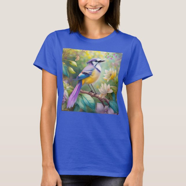 Violet Tufted Jay Fantasy Bird T-Shirt (Vorderseite)