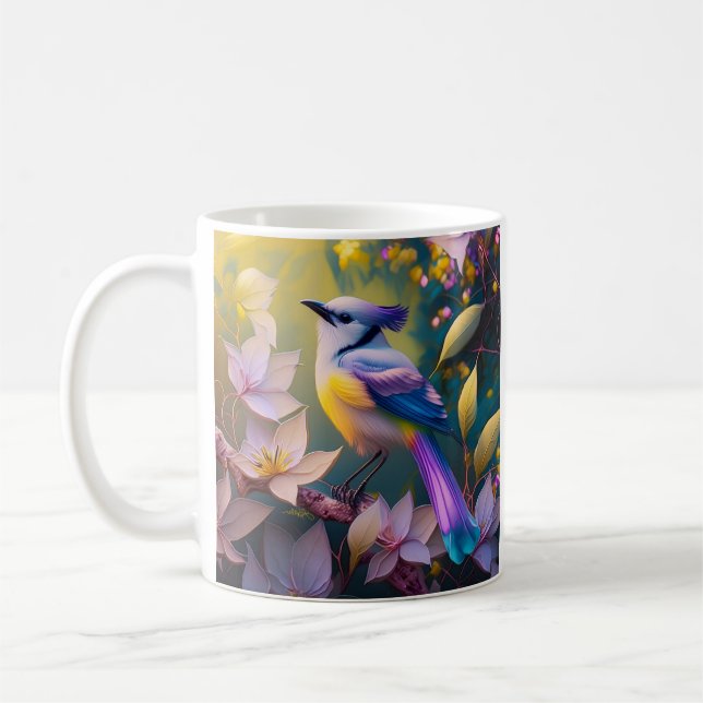 Violet Tufted Yellow Breasted Fantasy Bird Kaffeetasse (Links)