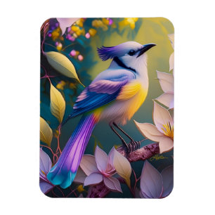 Violet Tufted Yellow Breasted Fantasy Bird Magnet