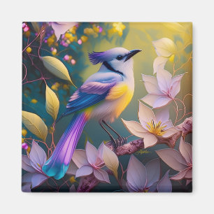 Violet Tufted Yellow Breasted Fantasy Bird Magnet
