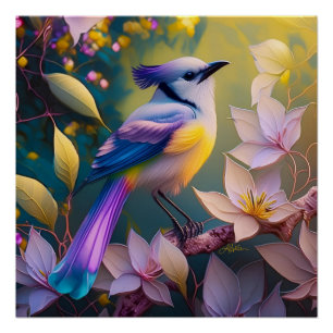 Violet Tufted Yellow Breasted Fantasy Bird Poster