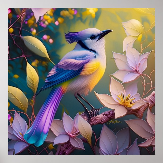Violet Tufted Yellow Breasted Fantasy Bird Poster (Vorne)